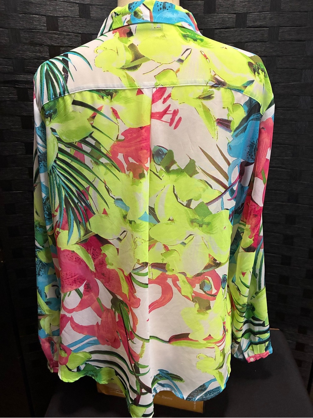 a.n.a Tropical Floral Button-Down Shirt in Neon Green, Blue, Pink - Picture 6 of 9
